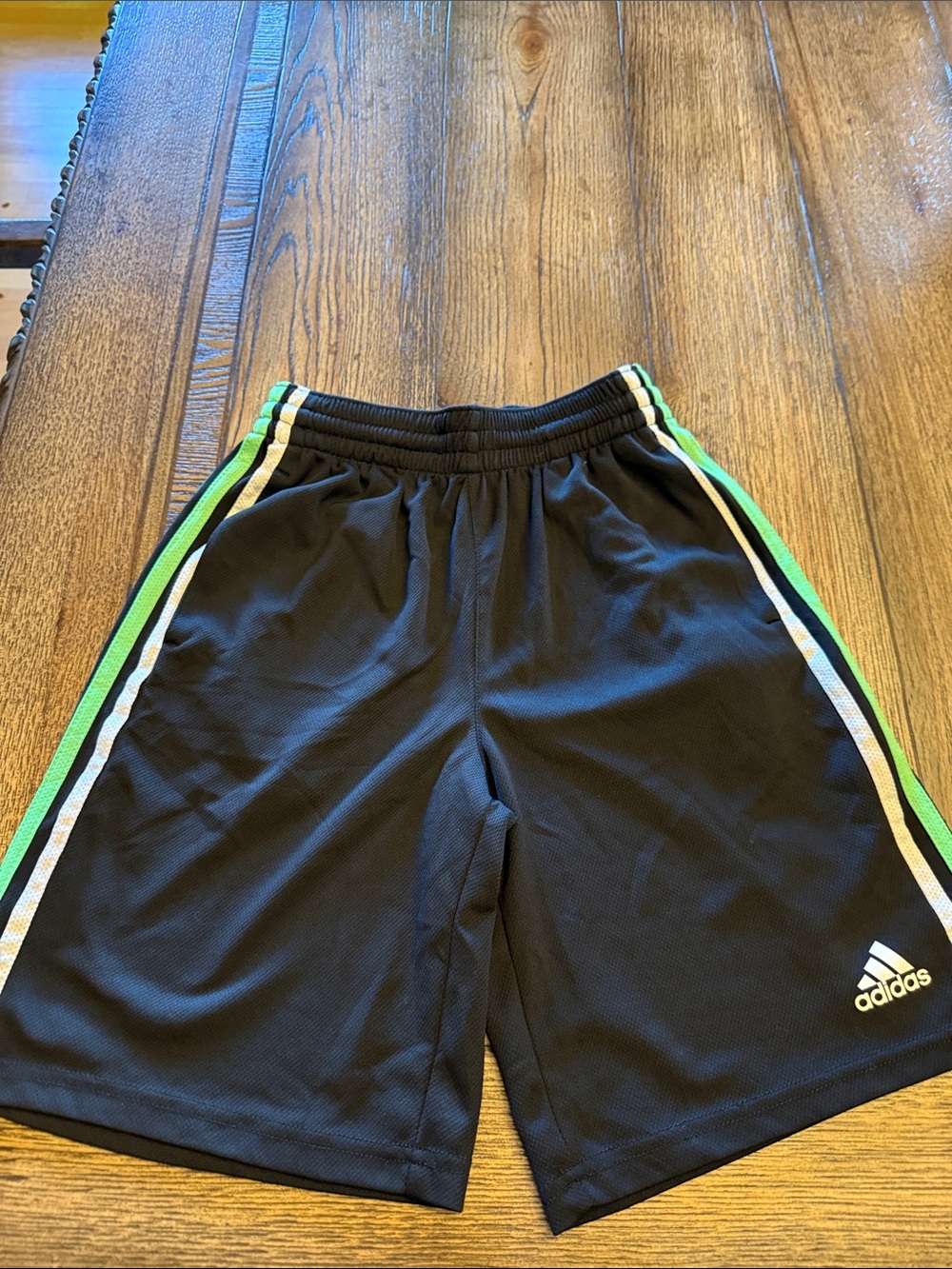 adidas Teamgeist loose Black Kids Athletic Shorts with Green/White Side Stripes